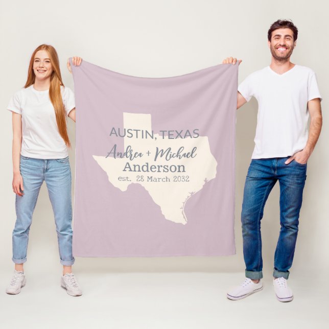 Couverture Polaire Texas State Map Couple Nom et Mariage de date (En situation)