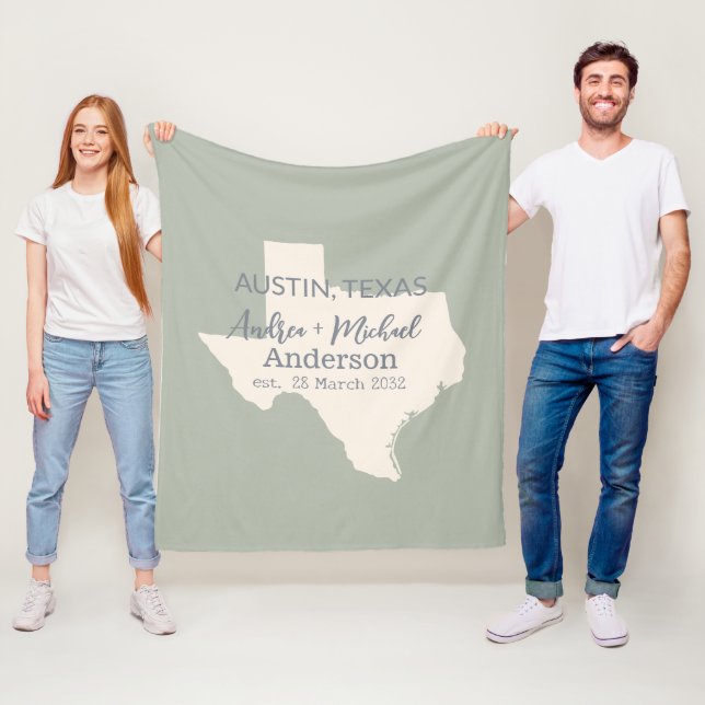 Couverture Polaire Texas State Map Couple Nom et Mariage de date (En situation)