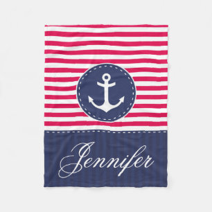 Couverture Polaire Texte bleu rouge nautique confortable de coutume