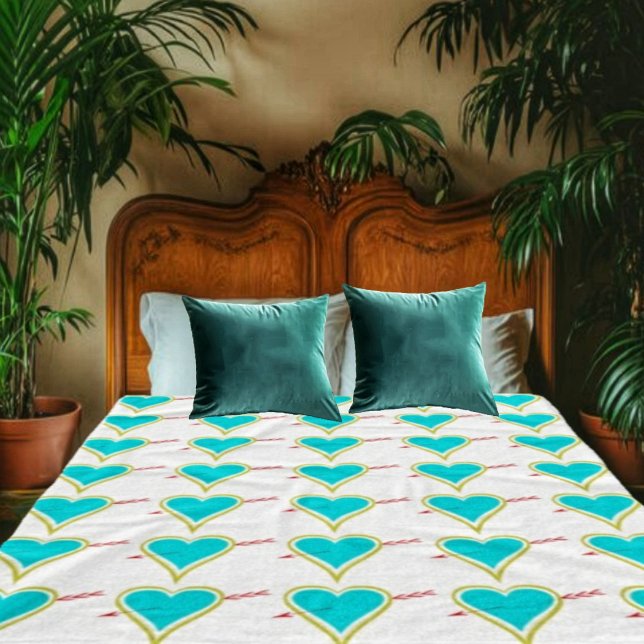 Couverture Polaire Texte. Coeur & Arrow-Gold-Wht (Cuddle up this February, in this Text. Heart & Arrow Gold-Wht Fleece Blanket!)