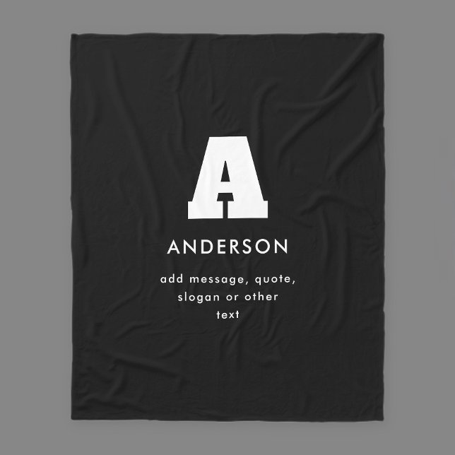 Couverture Polaire Texte Monogramme Modifiable | Noir & Blanc (Créateur téléchargé)