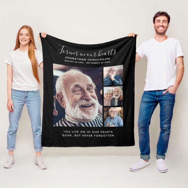Couverture Polaire Texte personnalisé 4-Photo À jamais dans nos cœurs (En situation)