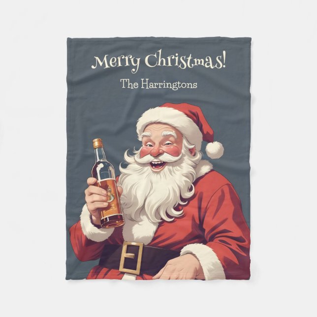 Couverture Polaire Texte personnalisé amusant Drunk Père Noël (Devant)