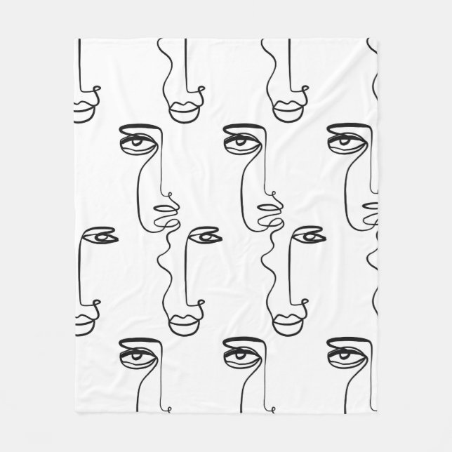 Couverture Polaire Texture avec faces abstraites. Une ligne continue  (Devant)