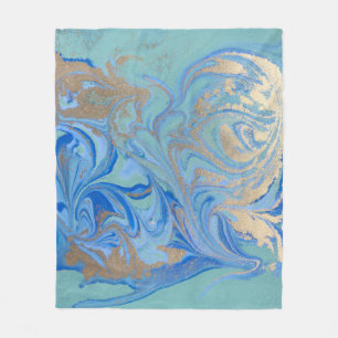 Couverture Polaire Texture d'aquarelle liquide en or bleu