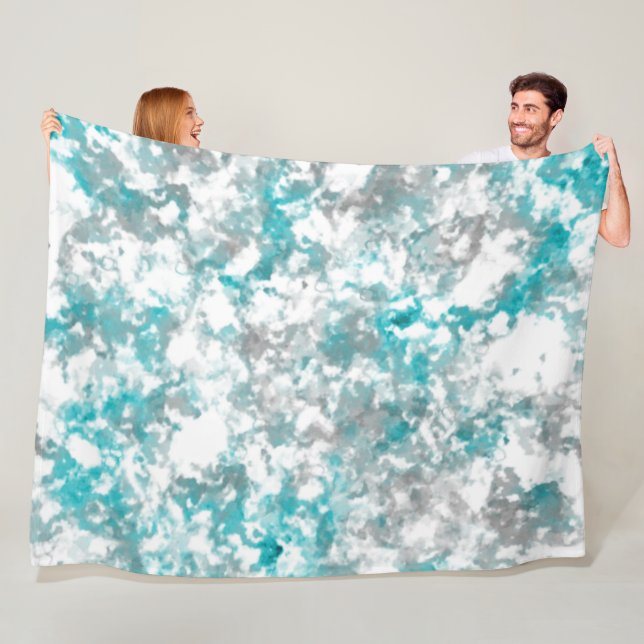 Couverture Polaire texture gris turquoise et marbre blanc (En situation)