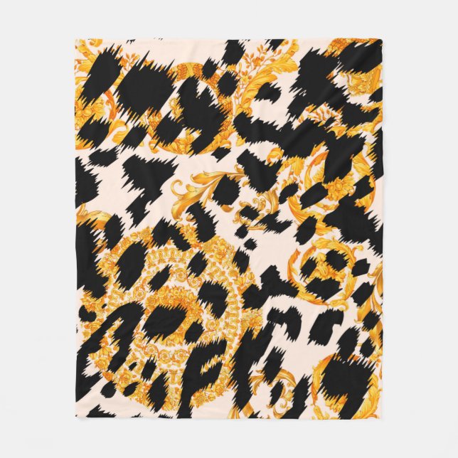 Couverture Polaire Texture léopard avec motif baroque or (Devant)