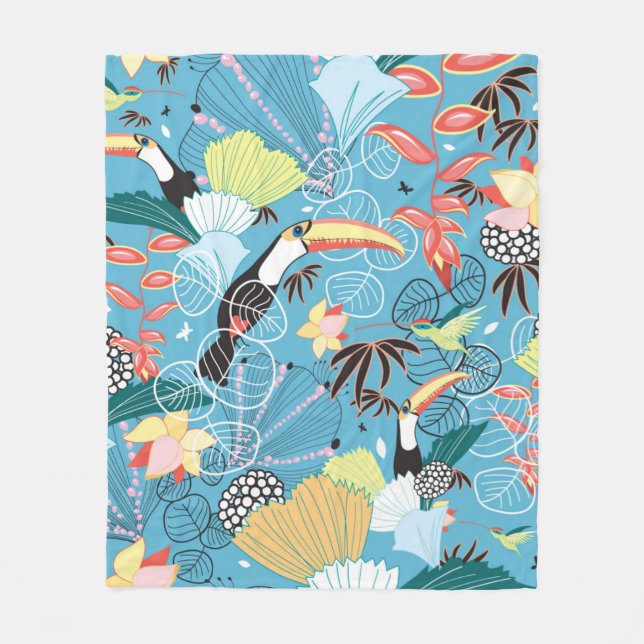 Couverture Polaire Texture tropicale avec Toucans et Hummingbirds (Devant)