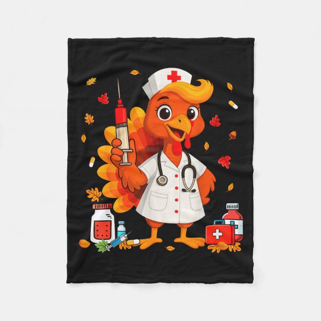Couverture Polaire Thankful Turkey Funny Scrub Nurse Fall Thanksgivin (Devant)