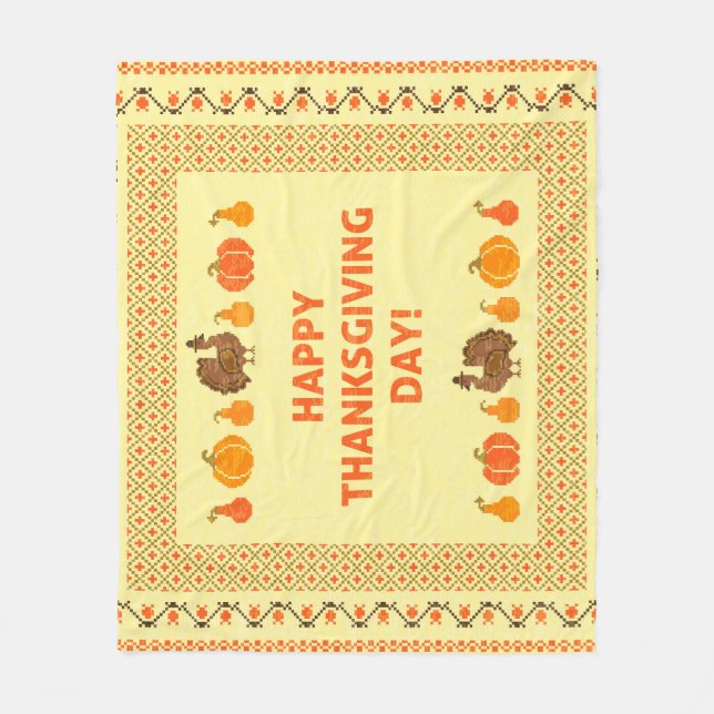 Couverture Polaire Thanksgiving : retro brodée carte design. (Devant)