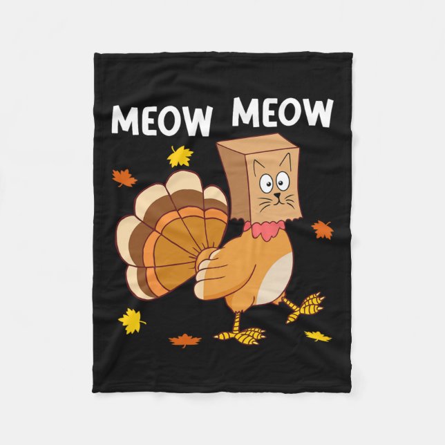 Couverture Polaire Thanksgiving Turquie Chat Meow Drôle Hommes Femmes (Devant)