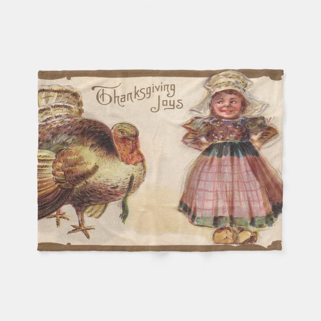 Couverture Polaire Thanksgiving vintage, Turquie, Fille Pèlerine (Devant (Horizontal))