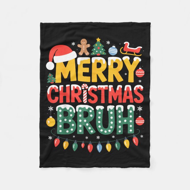 Couverture Polaire Thème de pull moche avec chapeau de Père Noël Bruh (Devant)