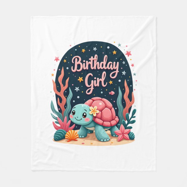 Couverture Polaire Thème de Tortue de Mer pour Fille d'Anniversaire F (Devant)
