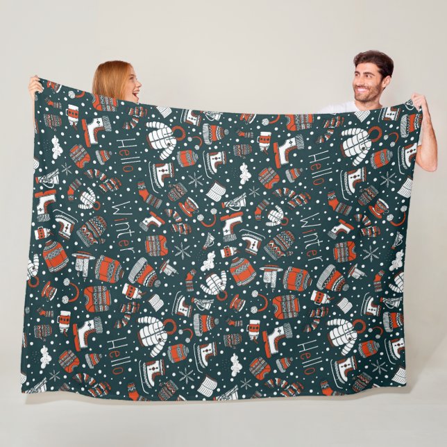 Couverture Polaire Thème hiver motif Fleece Blanche (En situation)
