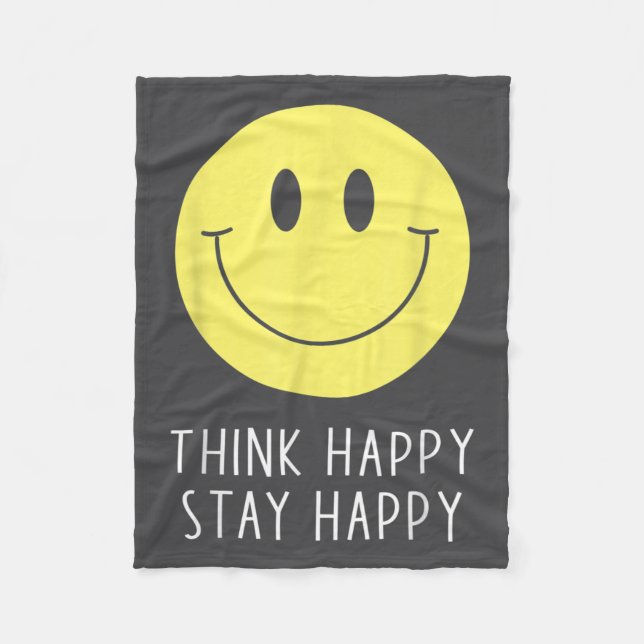 Couverture Polaire Think Happy Stay Happy Motivation Quote Yellow Smi (Devant)