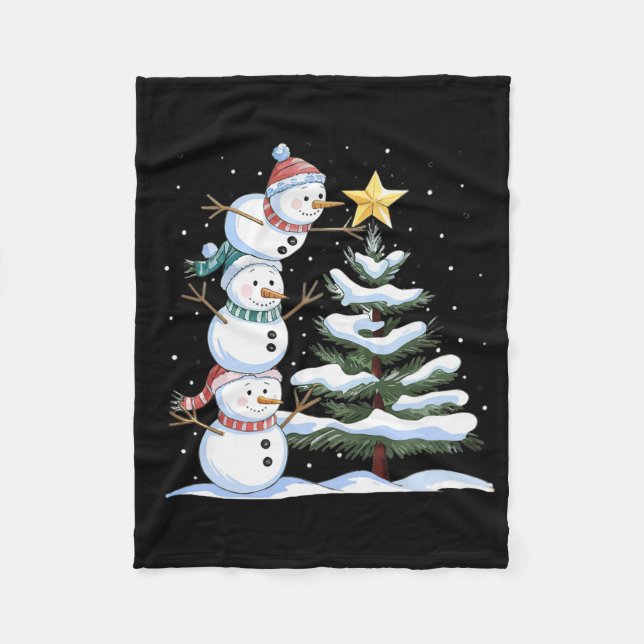 Couverture Polaire Three Snowmen Are Arranging A Christmas Tree Cute  (Devant)