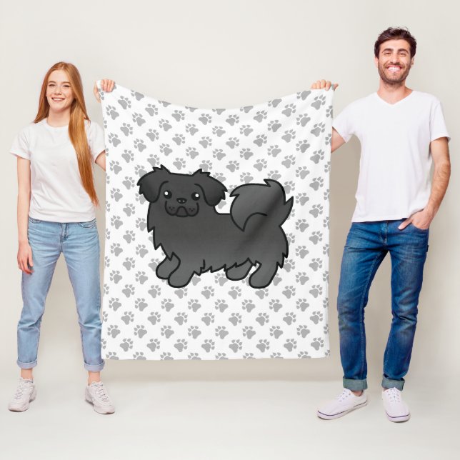 Couverture Polaire Tibétain Spaniel Noir Chien de Dessin Animé Mignon (En situation)