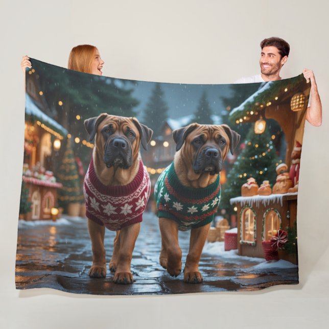 Couverture Polaire Tibetan Mastiff Dogs Christmas Snow Holiday (En situation)