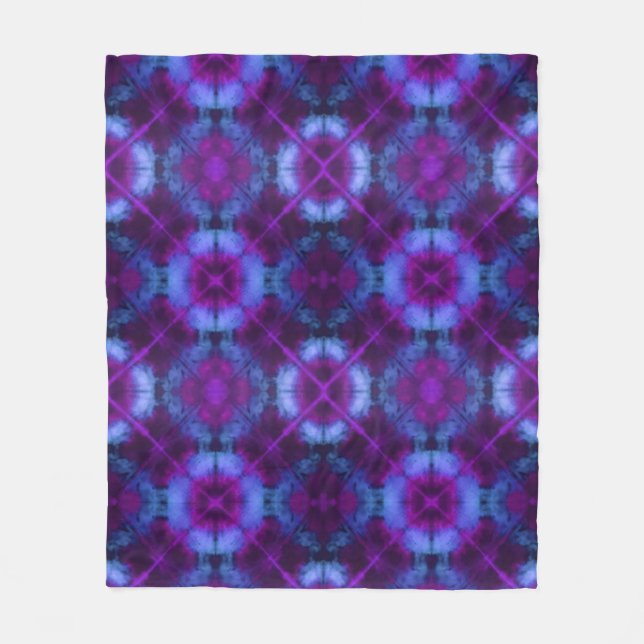 Couverture Polaire Tie Dye Kaleidoscope Vibrant Bleu pourpre Magenta (Devant)
