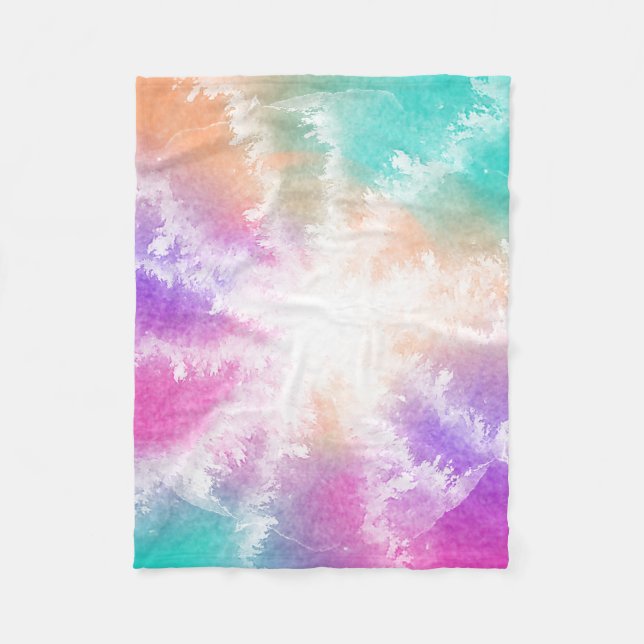 Couverture Polaire Tie Dye Pastel Aquarelle rose orange Turquoise vio (Devant)