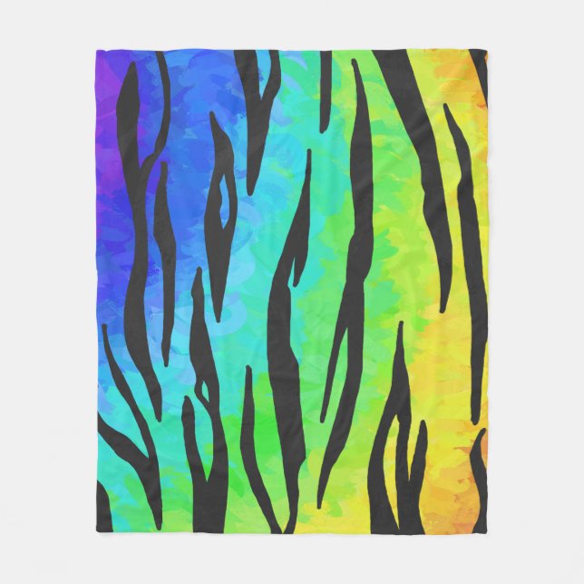 Couverture Polaire Tiger noir et arc-en-ciel (Devant)