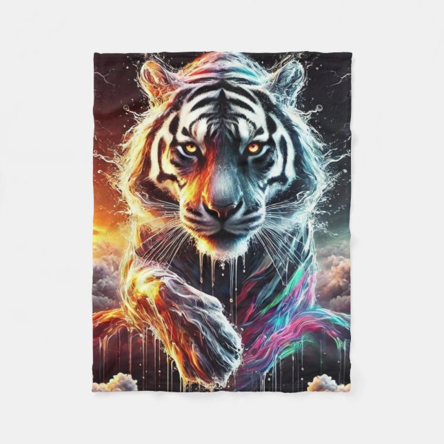 Couverture Polaire Tigre blanc arc-en-ciel (Devant)