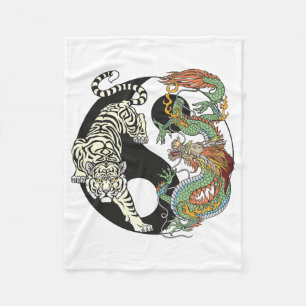 Couverture Polaire Tigre blanc contre dragon vert au Yin yang