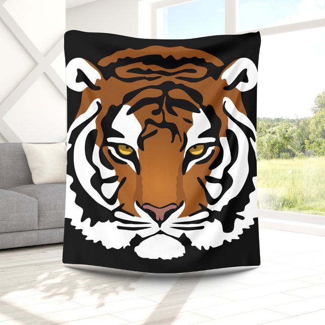Couverture Polaire Tigre, chat sauvage sur noir (Créateur téléchargé)