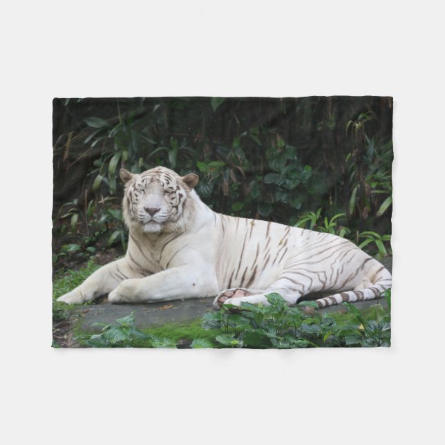 Couverture Polaire Tigre de Bengale noir et blanc détendu et sourire (Devant (Horizontal))