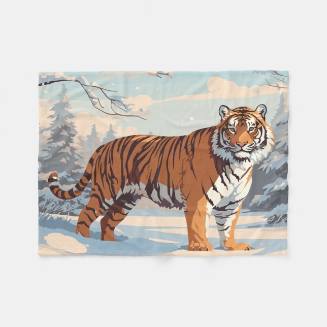 Couverture Polaire Tigre de Sibérie en Bois (Devant (Horizontal))