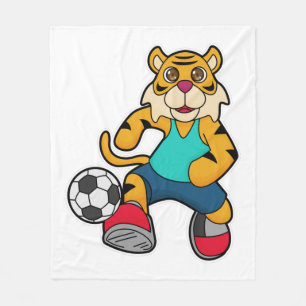 Couverture Polaire Tigre en joueur de football avec balle de football