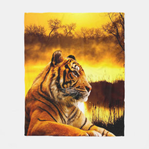 Couverture Polaire Tigre et coucher du soleil
