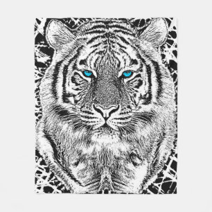 Couverture Polaire Tigre Gras Noir Et Bleu Des Yeux