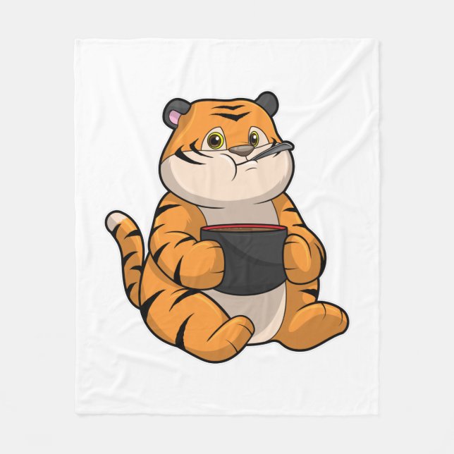 Couverture Polaire Tigre mangeant dans un bol (Devant)