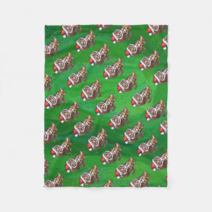 Couverture Polaire Tigre mignon à Santa Chapeau en vert