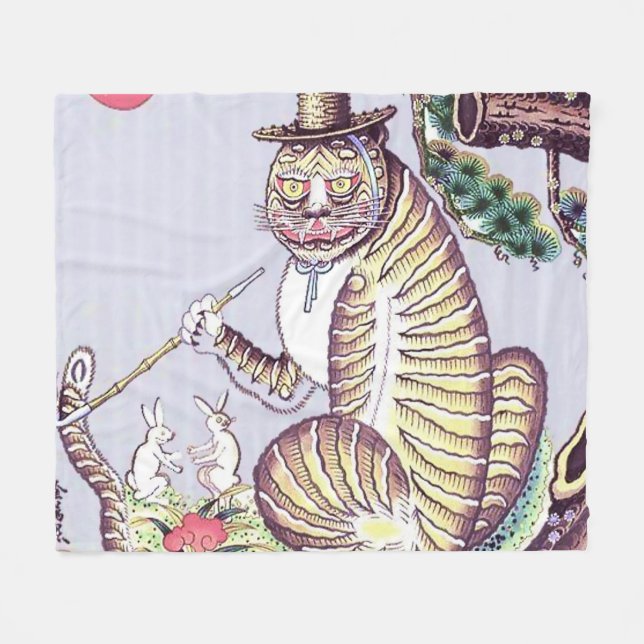 Couverture Polaire Tigre Minhwa avec lapins et pipe (Devant (Horizontal))