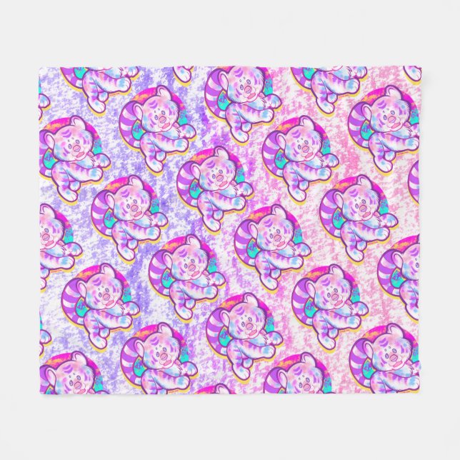 Couverture Polaire Tigre neige mignonne Neon Kidcore (Devant (Horizontal))