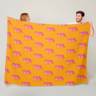 Couverture Polaire Tigre rose chaud sur Motif orange gras