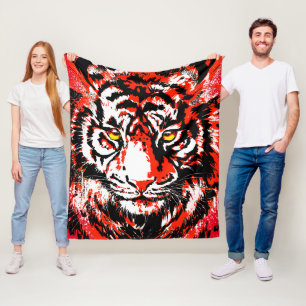Couverture Polaire Tigre rouge - Tiger - Blanche en polaire