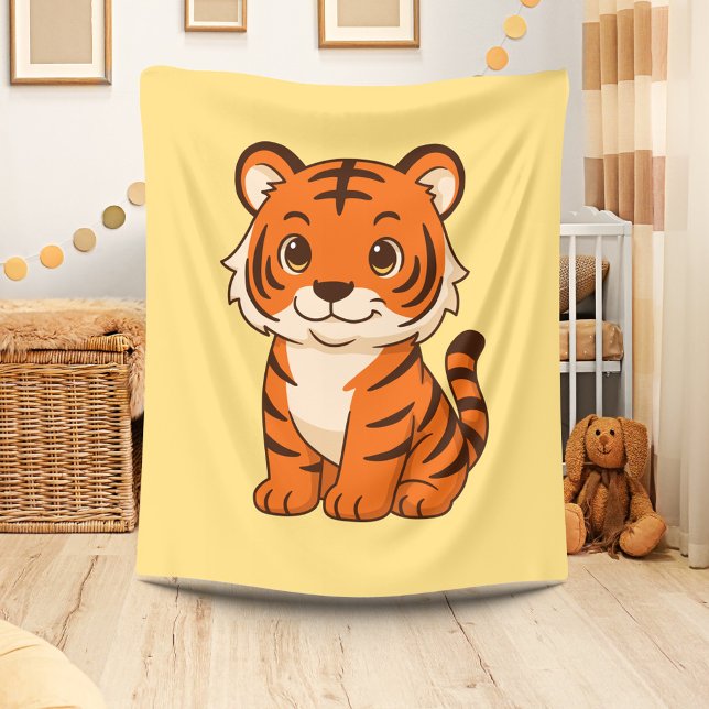 Couverture Polaire Tigreau mignon sur fond jaune (Créateur téléchargé)