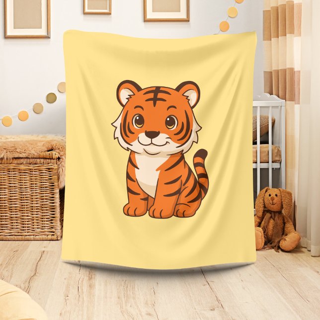 Couverture Polaire Tigreau Mignon sur Fond Jaune (Créateur téléchargé)