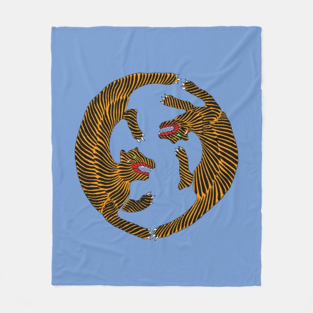 Couverture Polaire Tigres d'art populaire japonais (Devant)