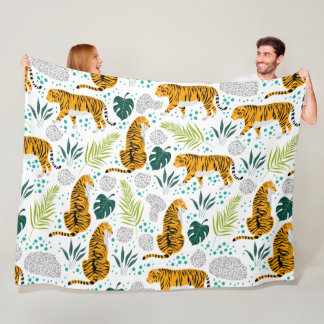 Couverture Polaire Tigres et Feuilles tropicaux Motifs