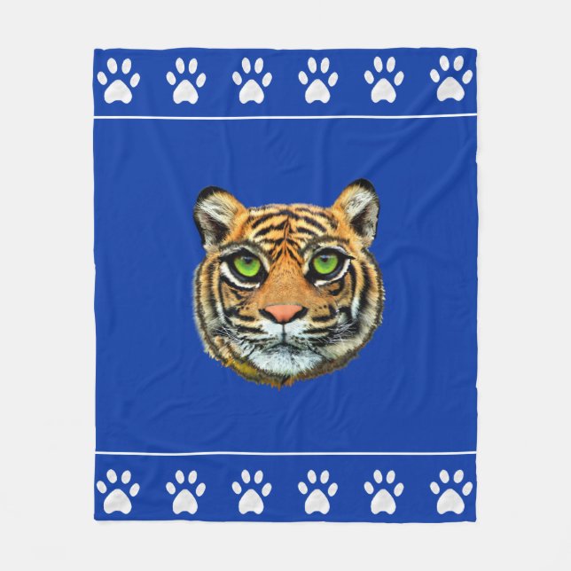 Couverture Polaire Tigres sauvages et pattes en bleu (Devant)