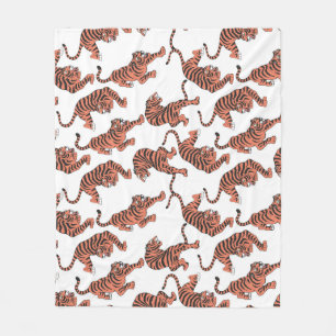 Couverture Polaire Tigres vintages, motif sans couture dessiné à la m