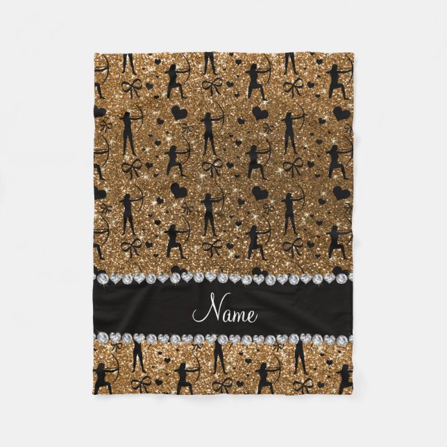 Couverture Polaire Tir à parties scintillant d'or de nom personnalisé (Devant)