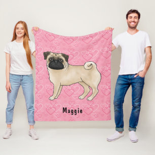 Couverture Polaire Tireur Carlin Chien Mops Mignons Et Coeurs Roses A