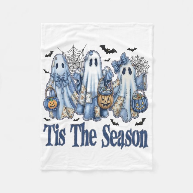 Couverture Polaire Tis Season Blue Patchwork Ghost Citrouille Éffraya (Devant)