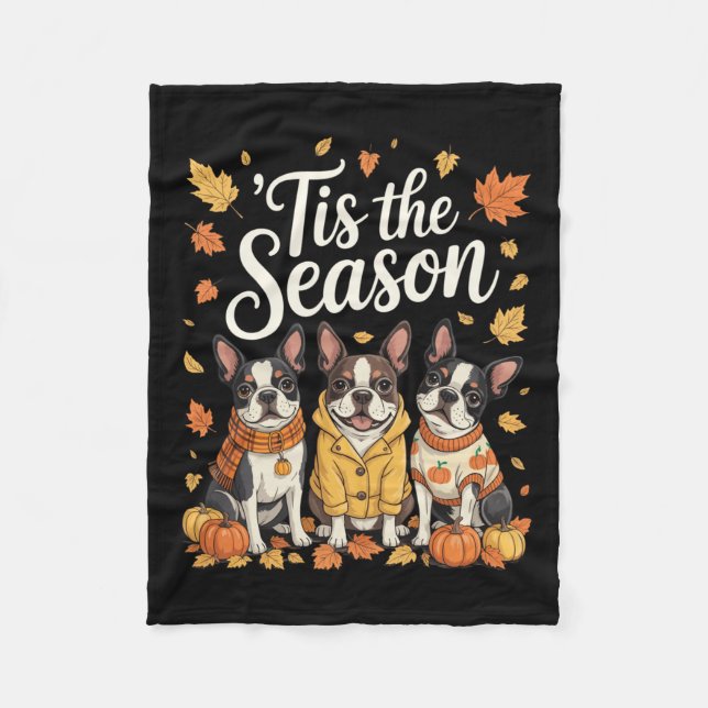 Couverture Polaire Tis The Season Boston Terrier Fall Autumn Pumpkin  (Devant)